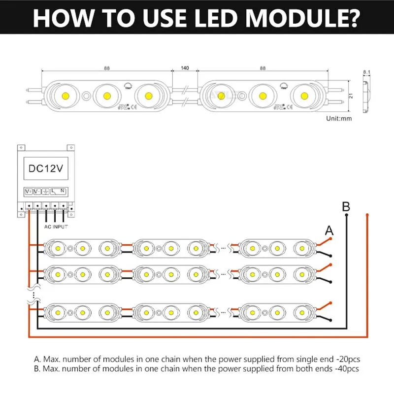 DC12V OSRAM modułu LED IP67 wodoodporny obiektyw 180 ° wysokiej jakości kabel odpowiedni 3000K 4000K 6500K temperatura barwowa