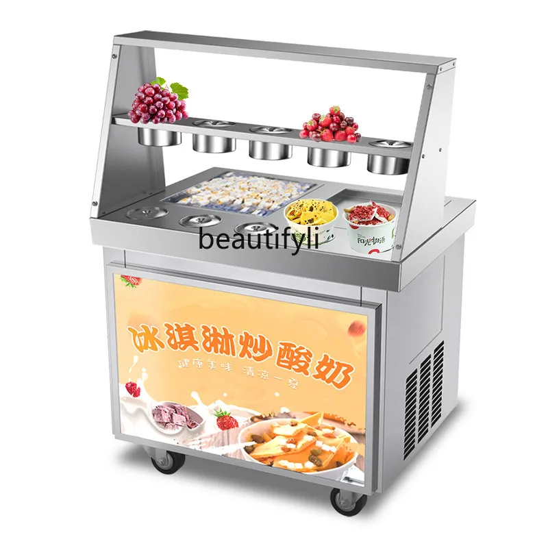 

Thick Cut Fried Yogurt Machine Commercial Full-Automatic Fried Ice Machine Thai Double Pot Fried Ice-Cream Machine