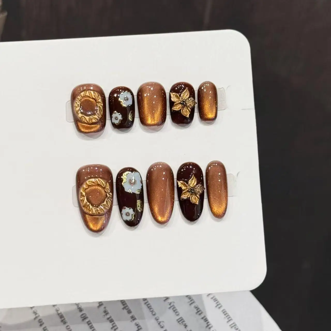 

10 PCS Luxury Handmade Press on Nails Short Square Brown gradient Design with 3-PIECE Tool Adhesive Nail Glue Tabs