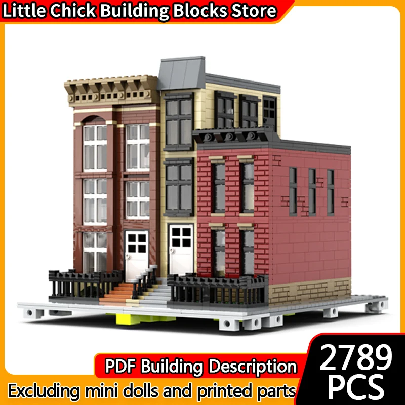 City Street View Model MOC Building Bricks American Townhouse Modular Technology Children Holiday Gifts Assemble Toys Suit