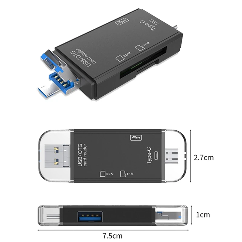 6 em 1 leitor de cartão usb 3.0 otg para o adaptador seguro do divisor dos cardreaders de digitas/tf para o computador do telefone móvel