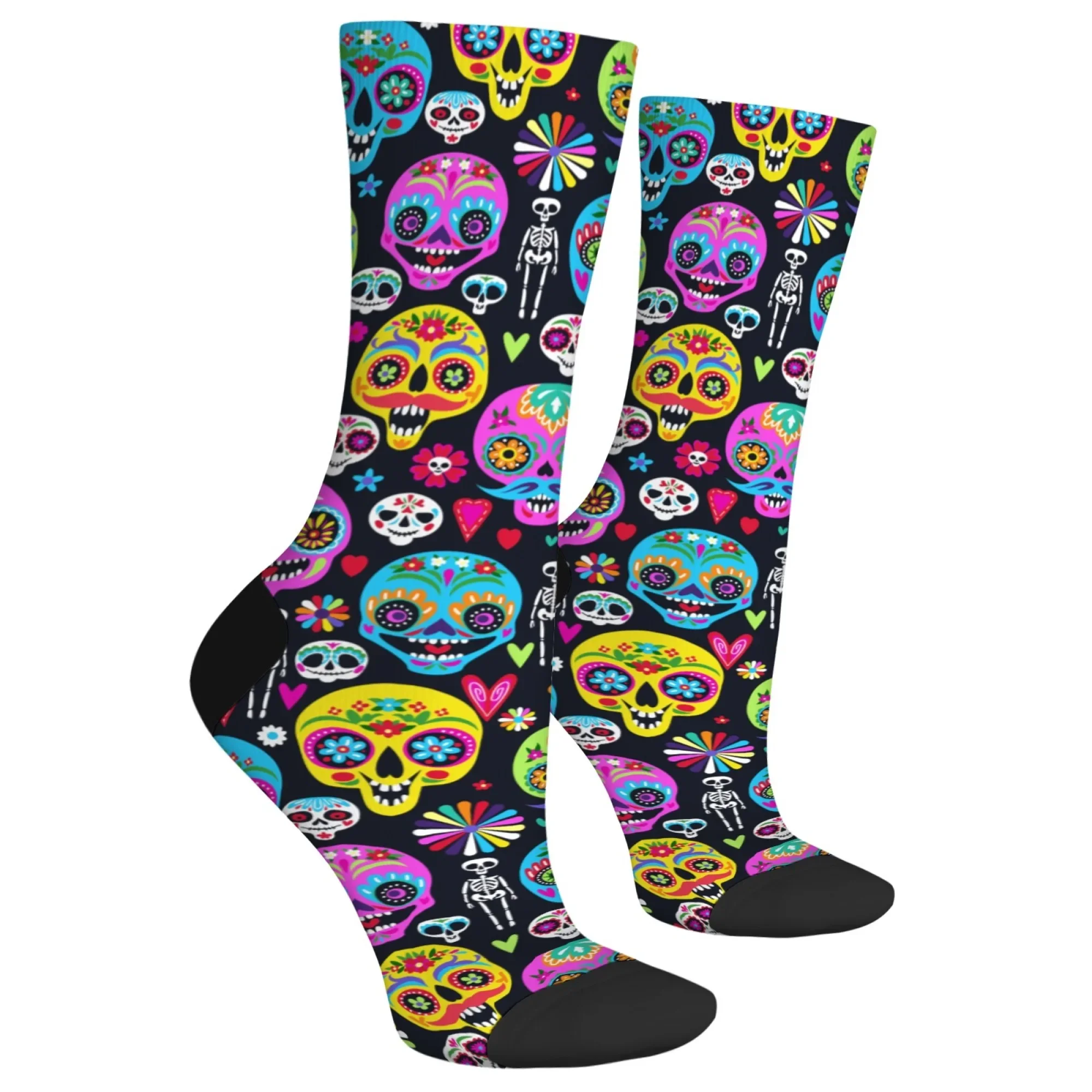 المكسيكي الرجعية الأزهار السكر الجمجمة طباعة الجوارب Harajuku ريترو ستايل للجنسين عادية الهيب هوب الاتجاه الجوارب الجدة مضحك سعيد الجوارب
