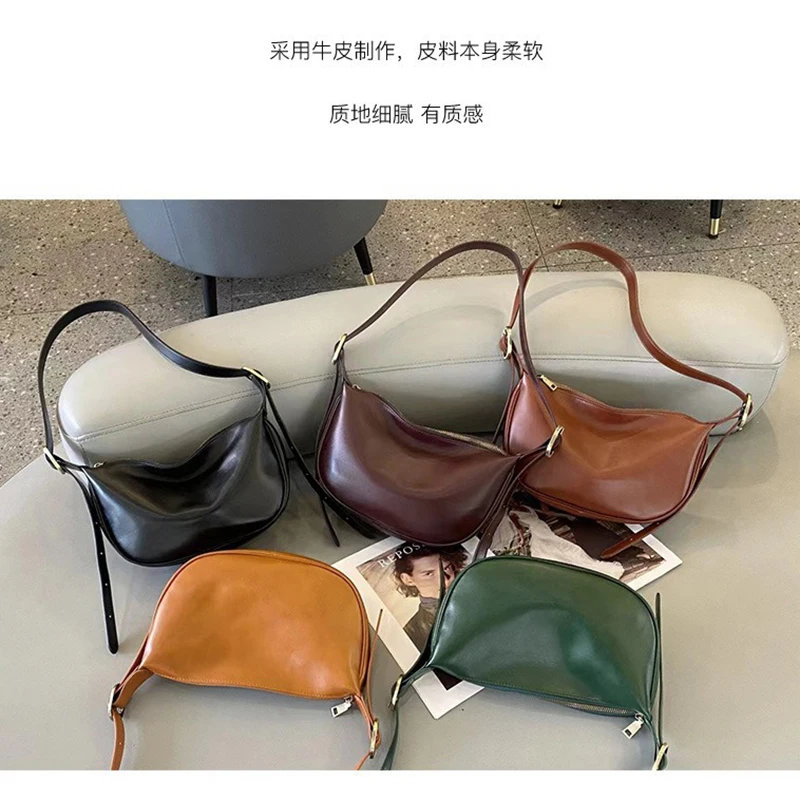 Dumpling bag women\'s bag leather armpit bag 2024 new fashion cowhide crossbody bag large capacity commuter shoulder bag