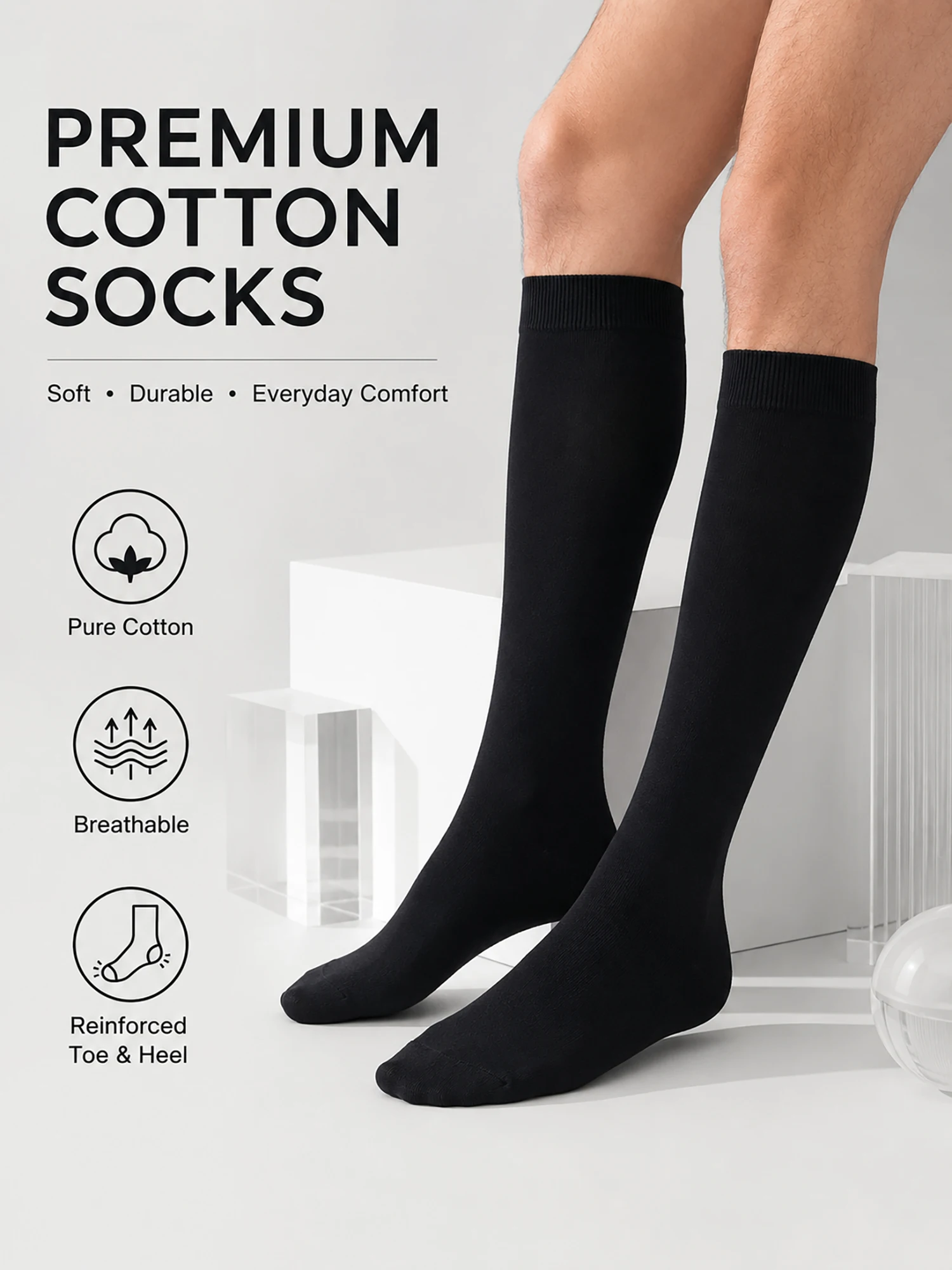 1/3/5 Pairs Men Knee High Dress Socks Flat Seamless Toe 3D Ergonomic Fit High Stretch Comfortable Long Business Formal Socks