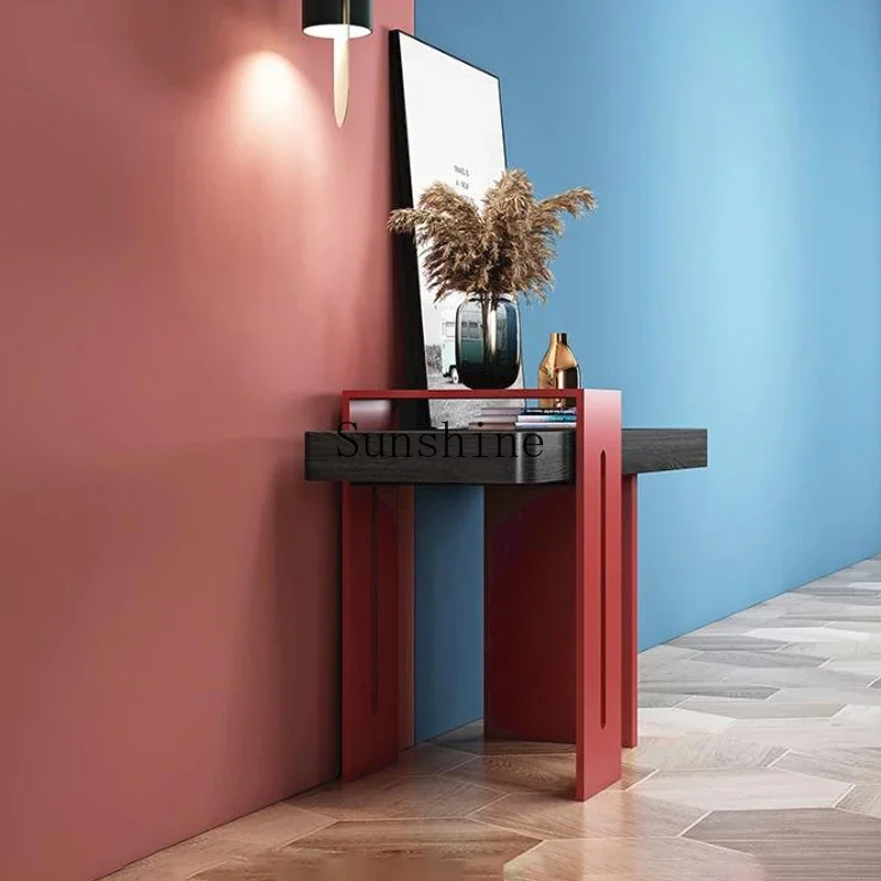 Italian minimalist entrance paint black oak color matching partition/entrance corridor decoration table  FT