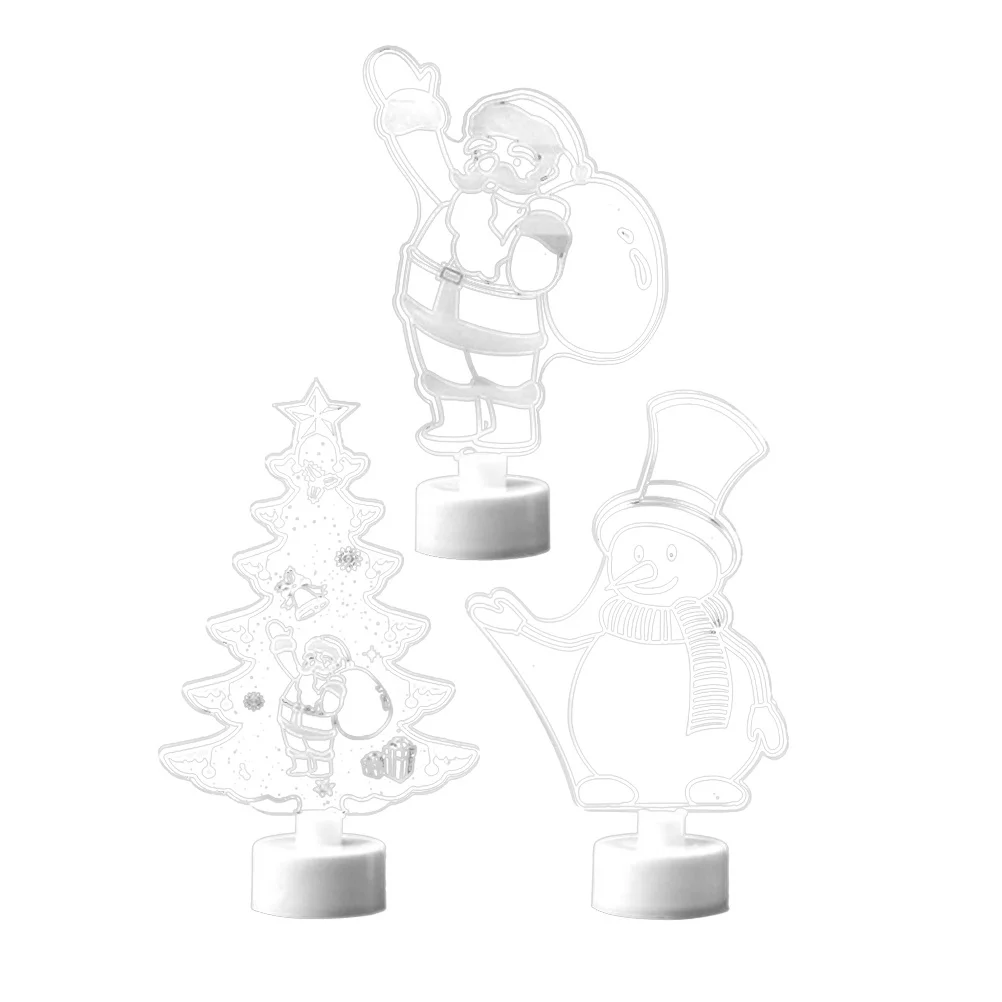 3 قطعة شجرة عيد الميلاد ضوء الليل ثلاثية الأبعاد Led الاكريليك مصباح ملون تغيير ديكور سطح المكتب لغرفة النوم حفل زفاف سانتا #2