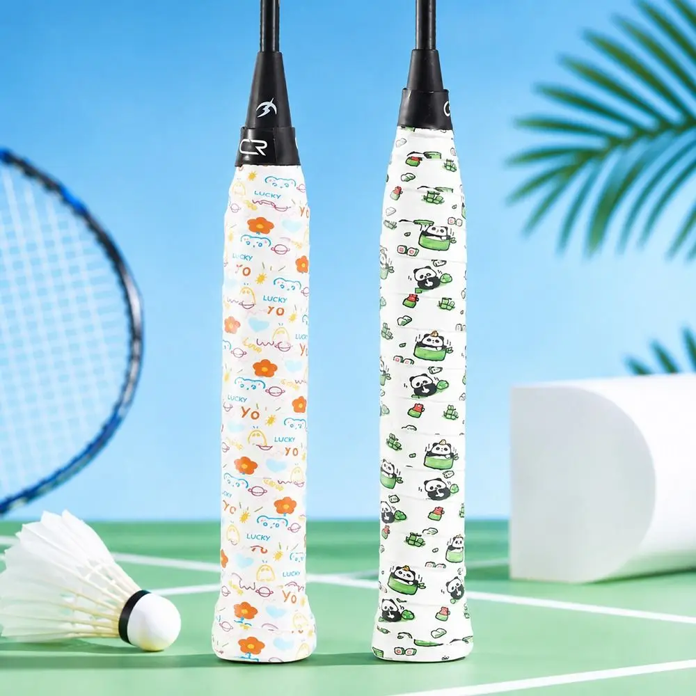 1.2M Badminton Handle Wrap Tape Cartoon Anti-slip Badminton Racket Grips Wrap Sweat-Absorbent PU Tennis Racket Grip Tape
