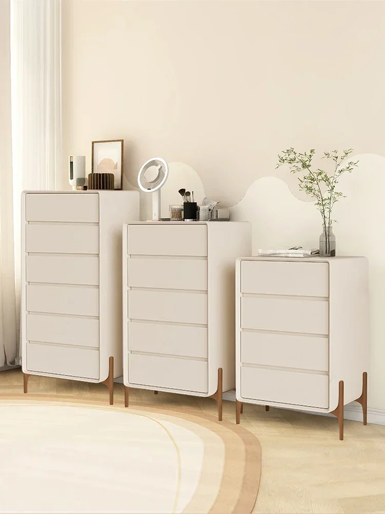 

-Full Solid Wood Bucket Cabinet, Italian Light Luxury Ultra Fiber Leather Storage Cabinet, Living Room Storage Drawer Cabinet,