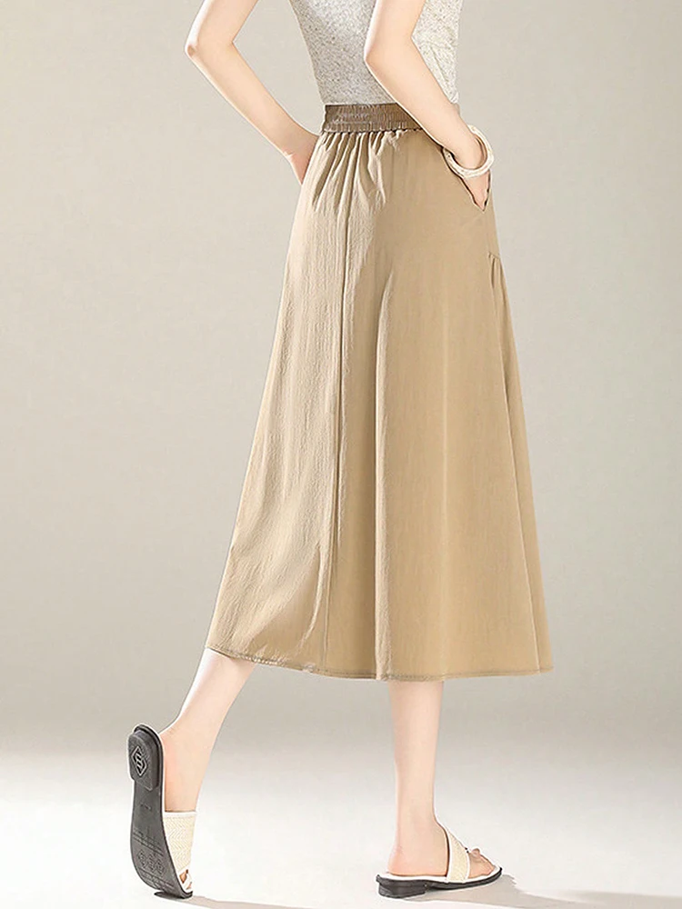 Stylish Solid A-line Skirts For Women Preppy School High Elastic Waist Long Skirt Nice In Dresses Woman Clothing Women's Skirts