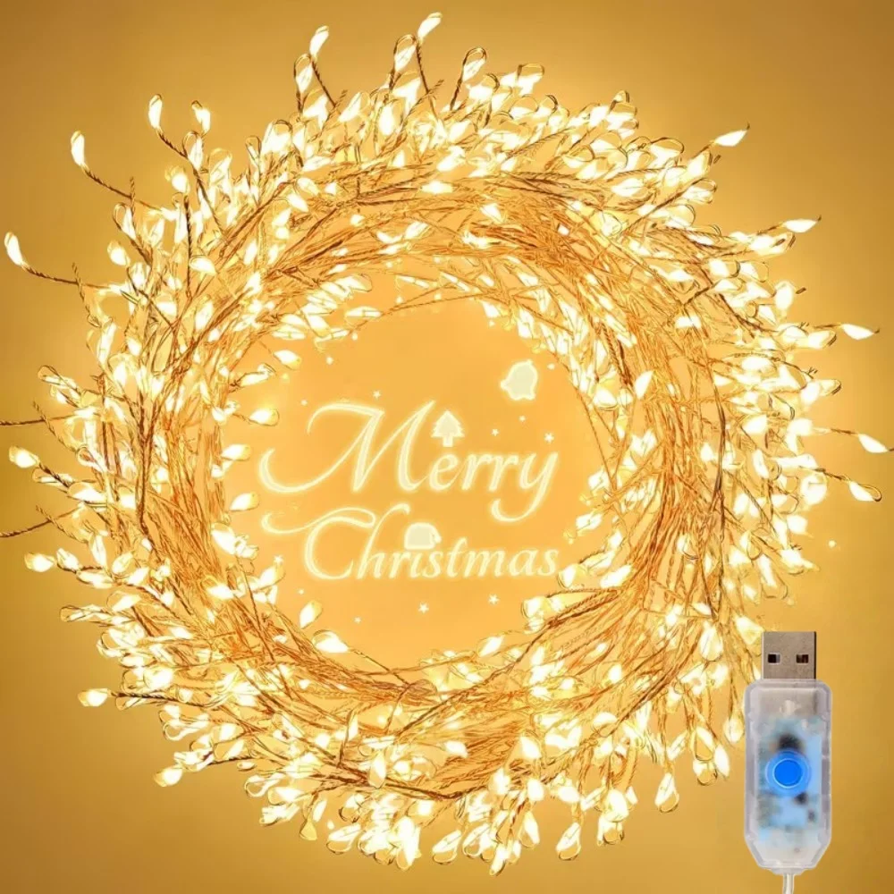3M/6M/9M/12M USB Firecracker Copper Wire Light,8 Modes Fairy String Lights with Remote Control,Indoor Christmas Party Decoration