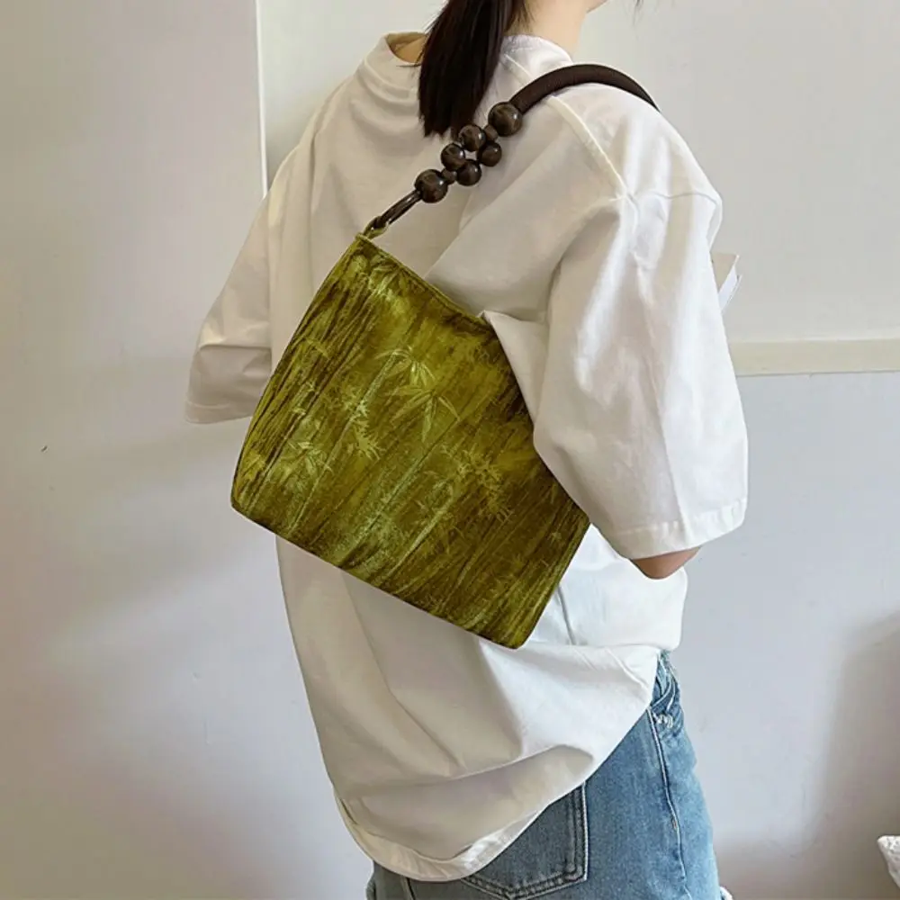 

Leaf Printing Chinese Style Shoulder Bag Chinese Style Large Capacity Jacquard Underarm Bag Traditional Leaf Printing Pleated