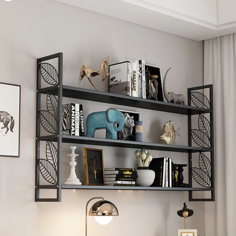 Wall bookshelf Wall-mounted wrought iron wall shelf Living room bedroom wall-mounted  shelf punching load-bearing