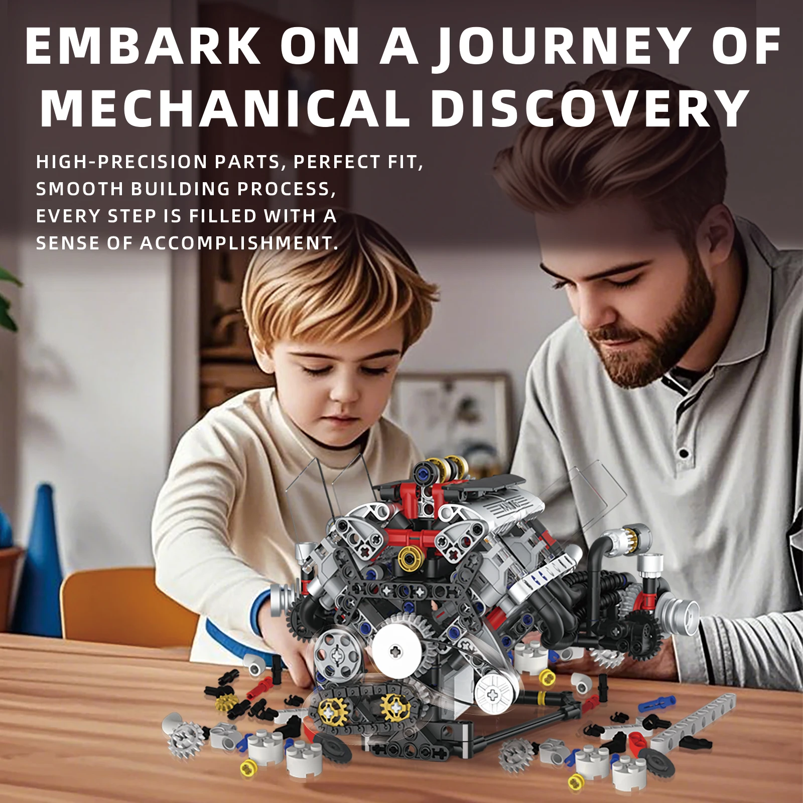 ชุดตัวต่อรถซูเปอร์คาร์ V8 664 ชิ้น ของเล่นเสริมพัฒนาการ STEM พร้อมไฟ LED และระบบควบคุมผ่านแอพพลิเคชั่น ชุดประกอบรถแบบตั้งโปรแกรมได้สำหรับเด็ก