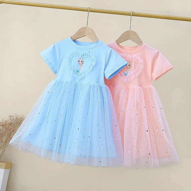 

Girls Clothes 2024 New Summer Princess Dresses Short Sleeve Kids Dress Frozen Elsa Party Baby Dresses for Children Clothing 3-8Y