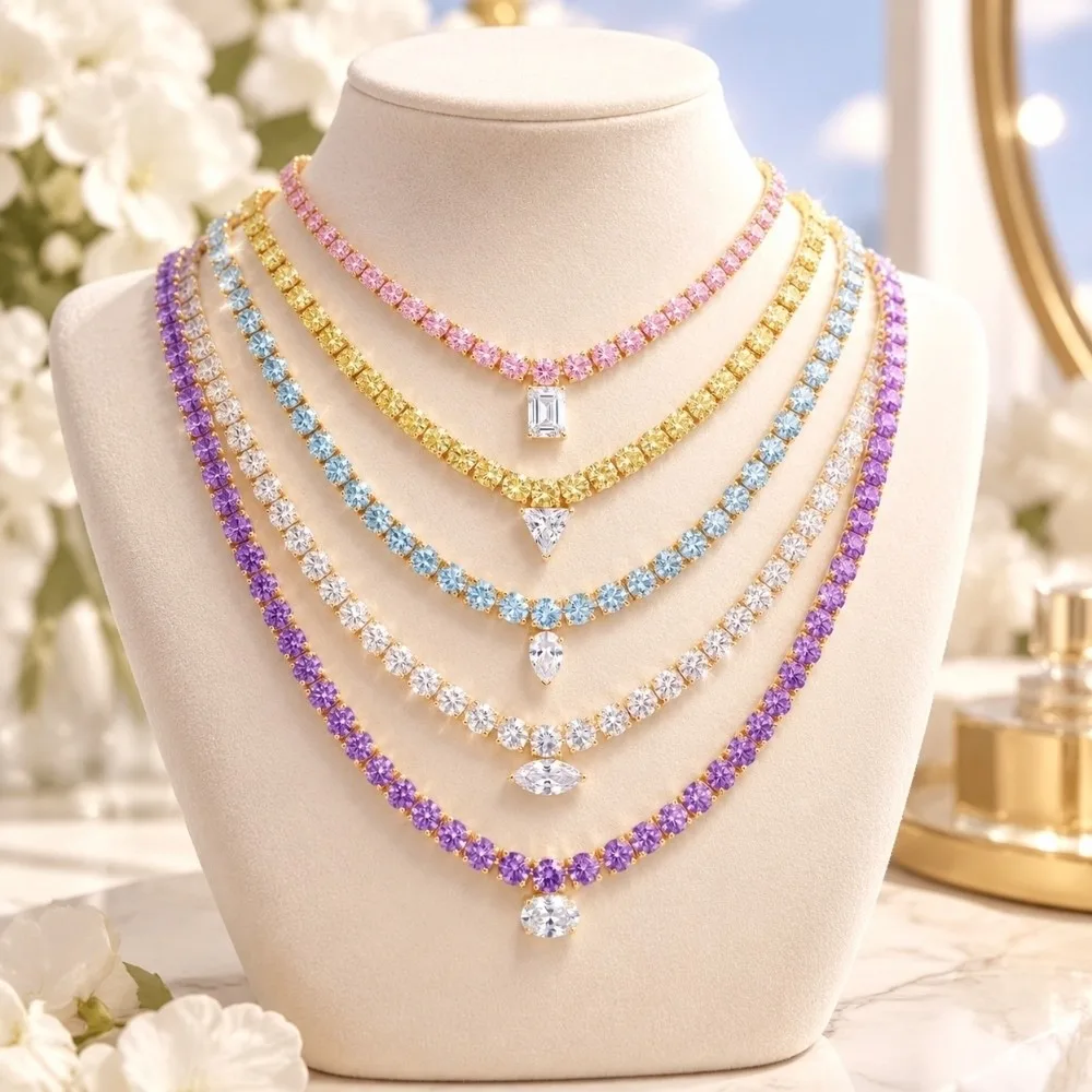 Lightweight Tennis Necklace Closely Set Rhinestone Secure Clasp Full Rhinestone Necklace Classic Tennis Silhouette