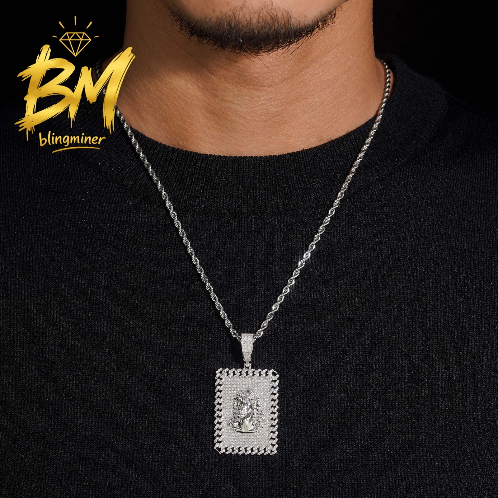 Blingminer Bling Plain Jesus VVS Moissanite Pendant For Men Women S925 Silver Pendants Jewelry Pass Diamonds Tester Free Shippin