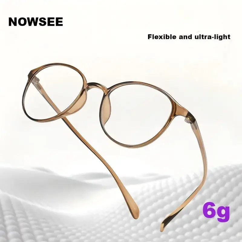 

NOWSEE 2025 Ultra Light TR90 Myopia Glasses Retro Round Optical Anti Blue Light Prescription Eyeglasses Frame for Women