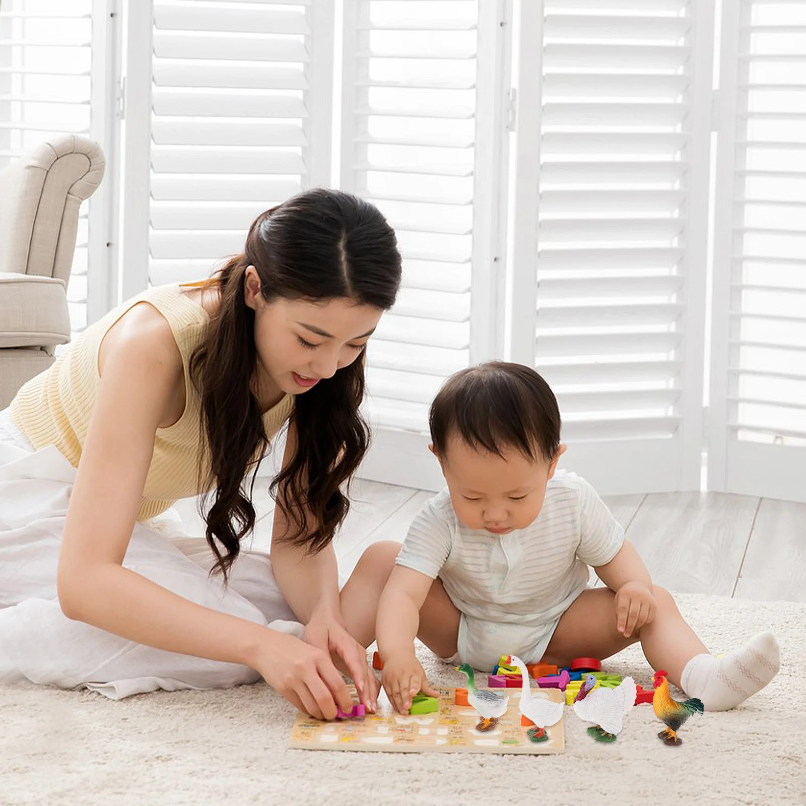 

4pcs Miniature Farm Animal Realistic Chicken Duck Goose Durable Plastic Poultry Simulation For Home Decor Classroom Play