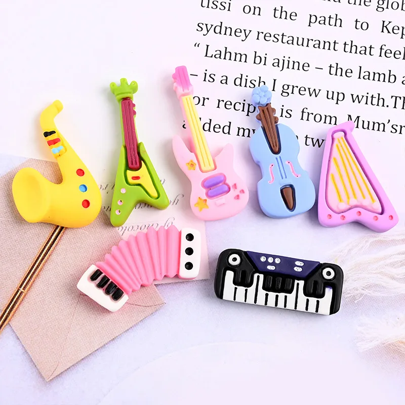 10pcs Cartoon Kawaii Resin Mini Musical Instrument Scrapbooking Supplies Craft Cabochon Flatback Charm Miniature Accessories DIY