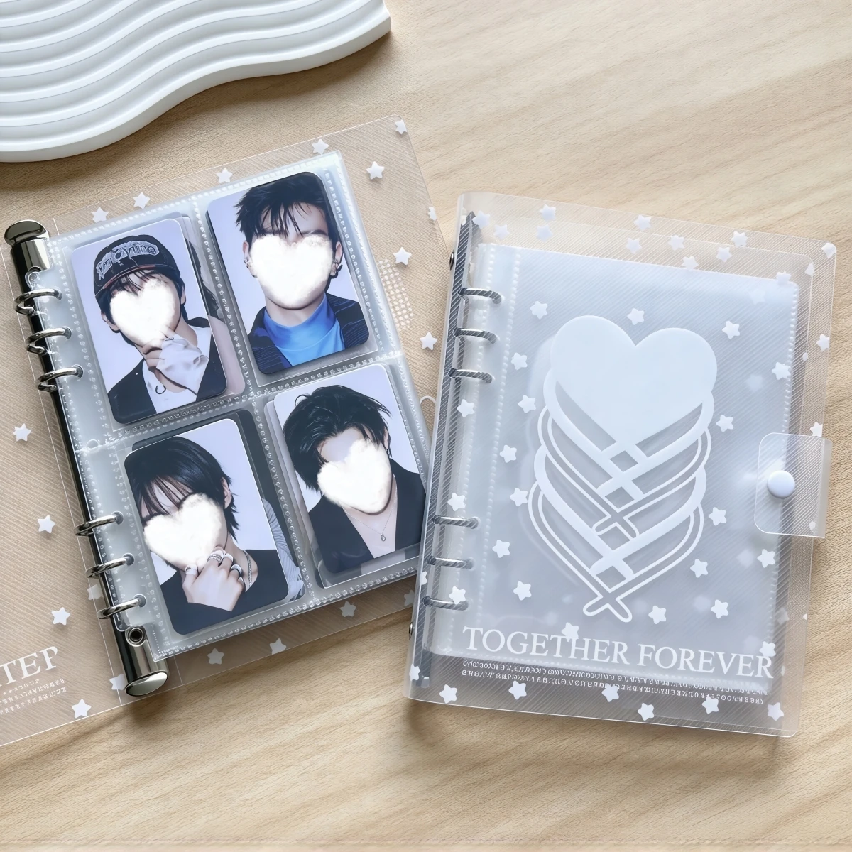 1Pc A5 Transparent Star and Heart Planner, Transparent Diagonal-Patterned Loose-Leaf Notebook, Sticker Binder, Large-Capacity Loose-Leaf Notebook, Pp Transparent Refillable Pages, K-Pop Photo Album, Suitable for Photo