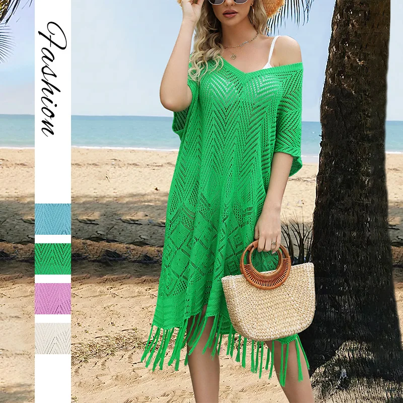 

Summer 2026 New Cross-Border Women's Tassel Hollow Knitted Sweater Loose plus Size Beach Cover-Up Casual Chic Style