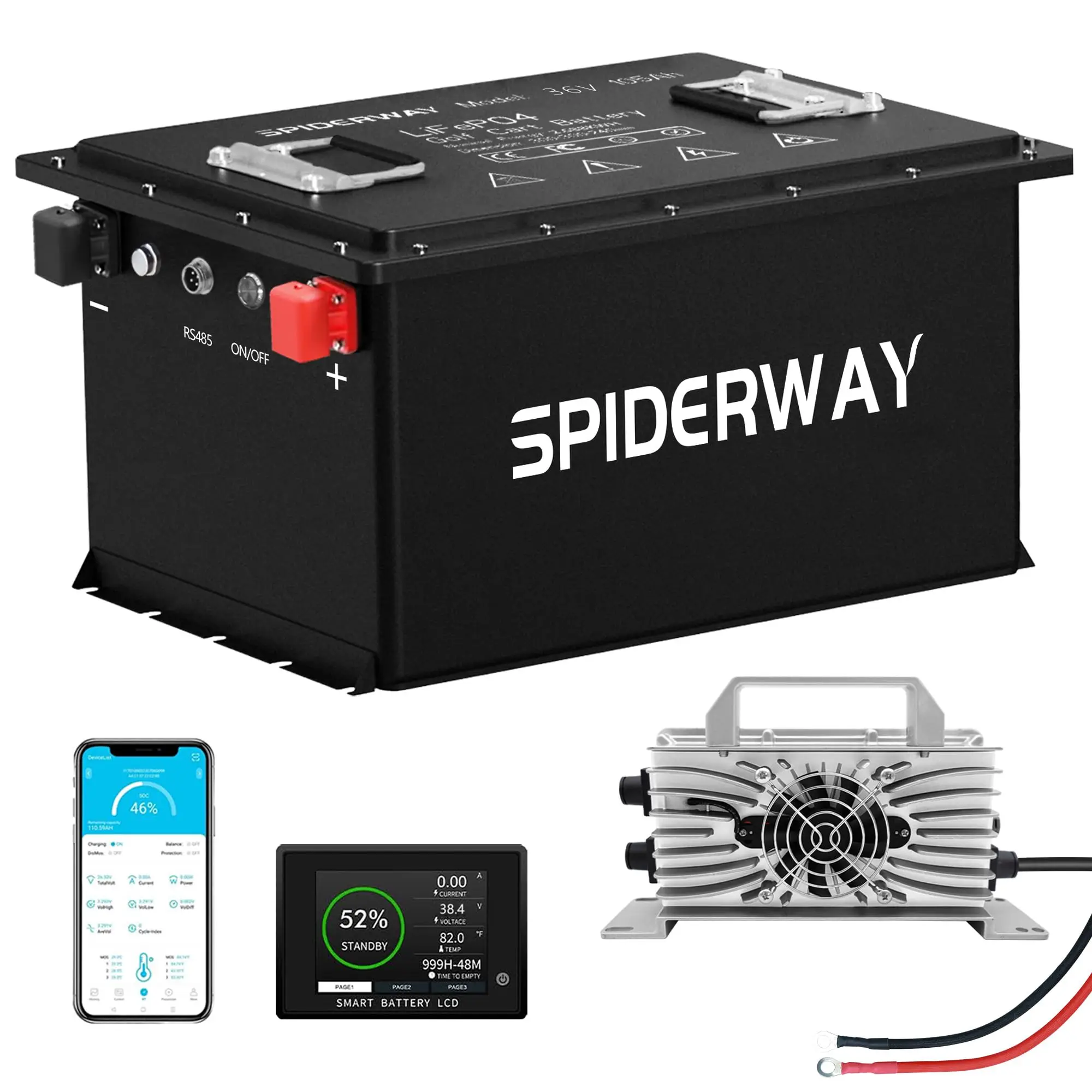 

36V 105Ah Lithium Golf Cart Battery, 6000+ Cycles Rechargeable LiFePO4 Battery, with Unverisal Plug Charger for Golf Cart