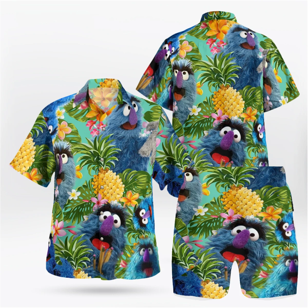 Set Kemeja Pria Elmo 3D Anime Harajuku Kemeja Pria Musim Panas Set 2 Potong Lengan Pendek Pria Hawaii 2024 Plus 3xlshire Kimia Homme