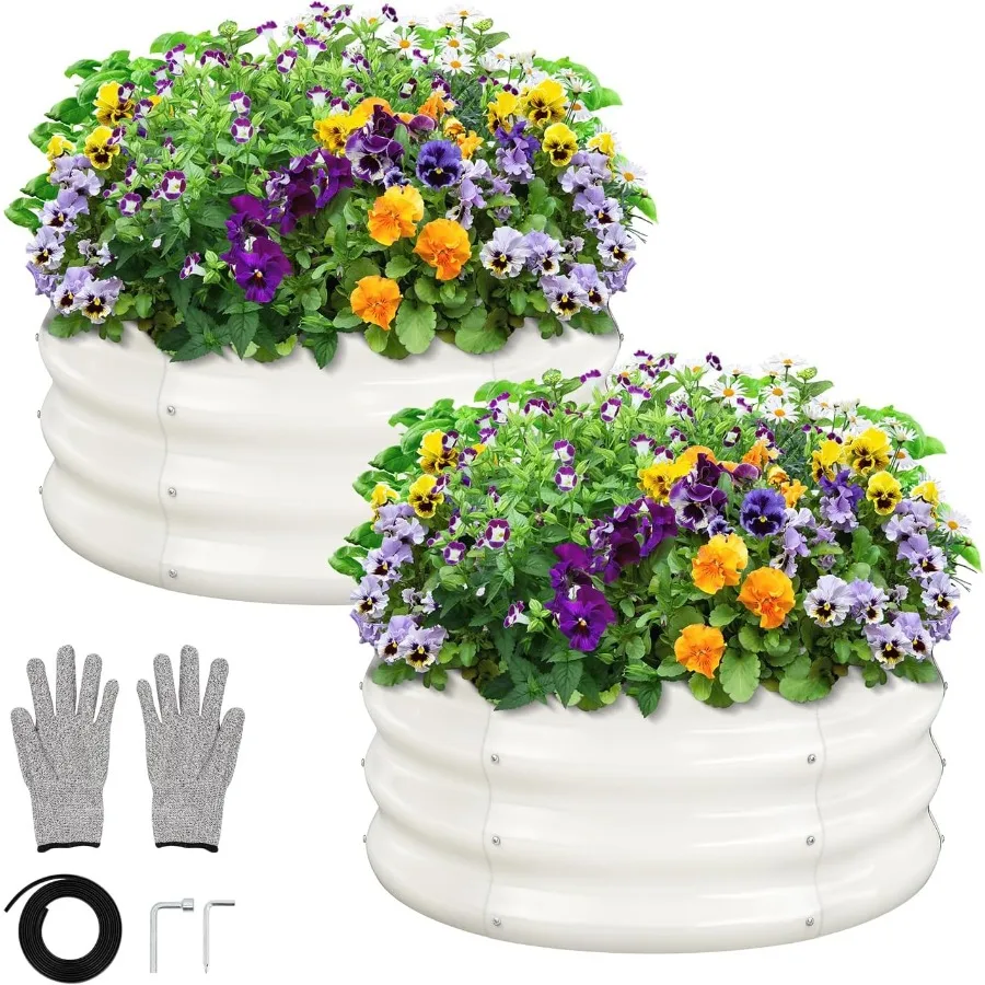 

2x2x1 ft Round Galvanized Raised Garden Bed Easy-Assembly Raised Bed with Anti-Cut Gloves and Tools Rust-Proof Garden Bed for O