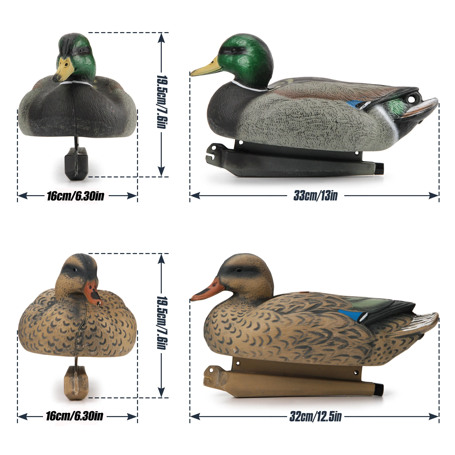 Duck Decoys for Hunting Floating Mallard Decoy with Keel Realistic Waterfowl Lure Outdoor Hunting Supplies for Ponds GUGULUZA