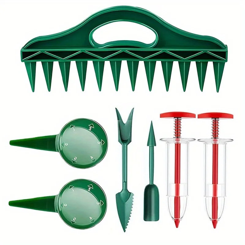 7pcs Garden Seeder Set 12 Hole Soil Puncher Seed Dispenser Planter Dibber Widger Transplanting Tool Kit