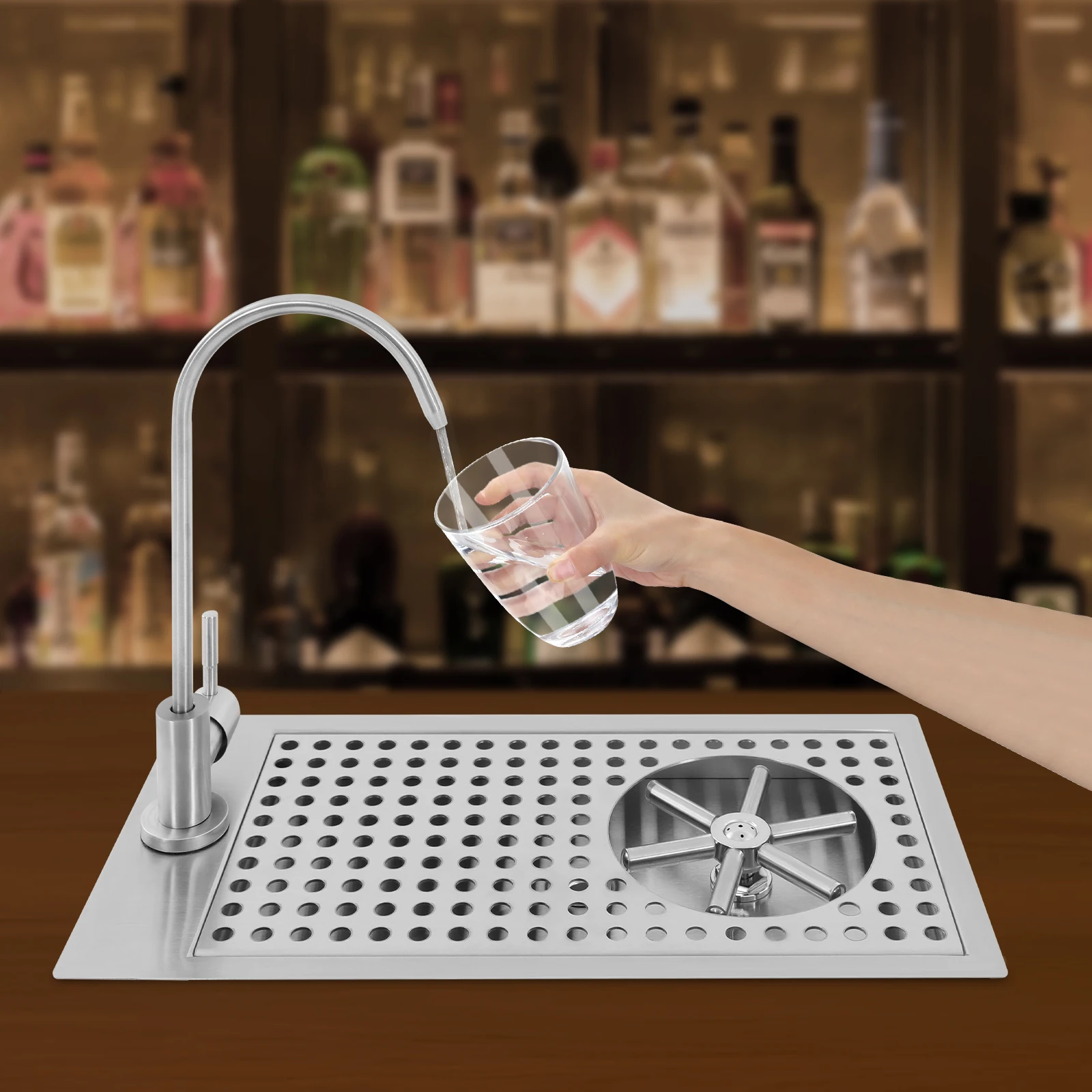 

Glass Rinser Embedded Installation, Commercial Cup Washer, Stainless Steel Silver Cleaning Rinser with Faucet for Homes, Pubs
