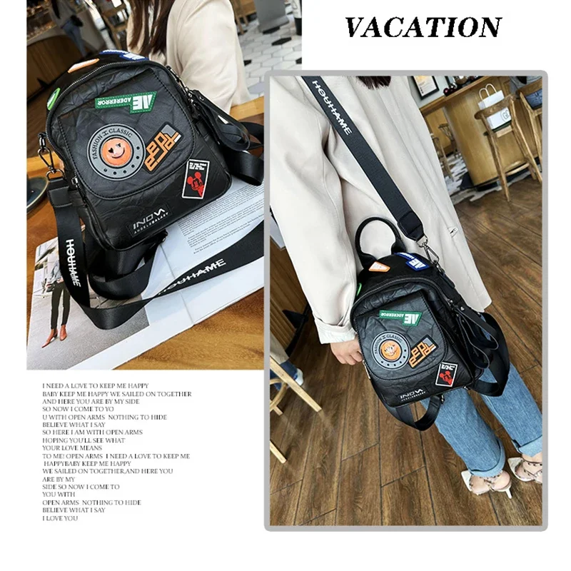 حقيبة ظهر نسائية كاجوال عصرية مع شارة بنمط كتف وحقيبة مدرسية للاستخدام اليومي والسفر وحقائب ظهر صغيرة #4