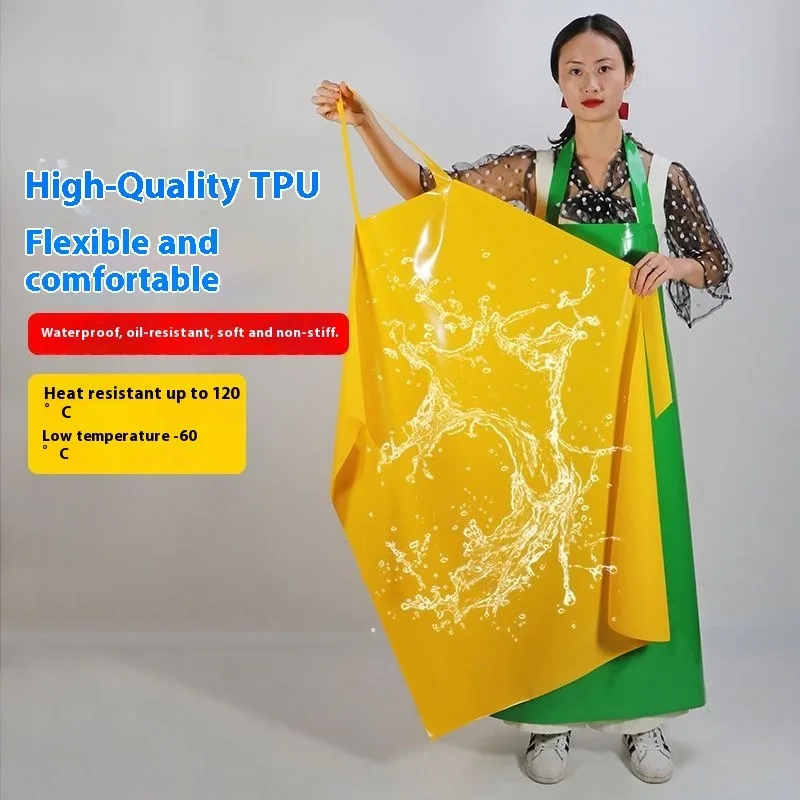 Grembiule impermeabile in TPU con maniche resistenti all'olio, bavaglino da macellaio, collo regolabile, durevole, morbido, da cucina, abbigliamento protettivo unisex