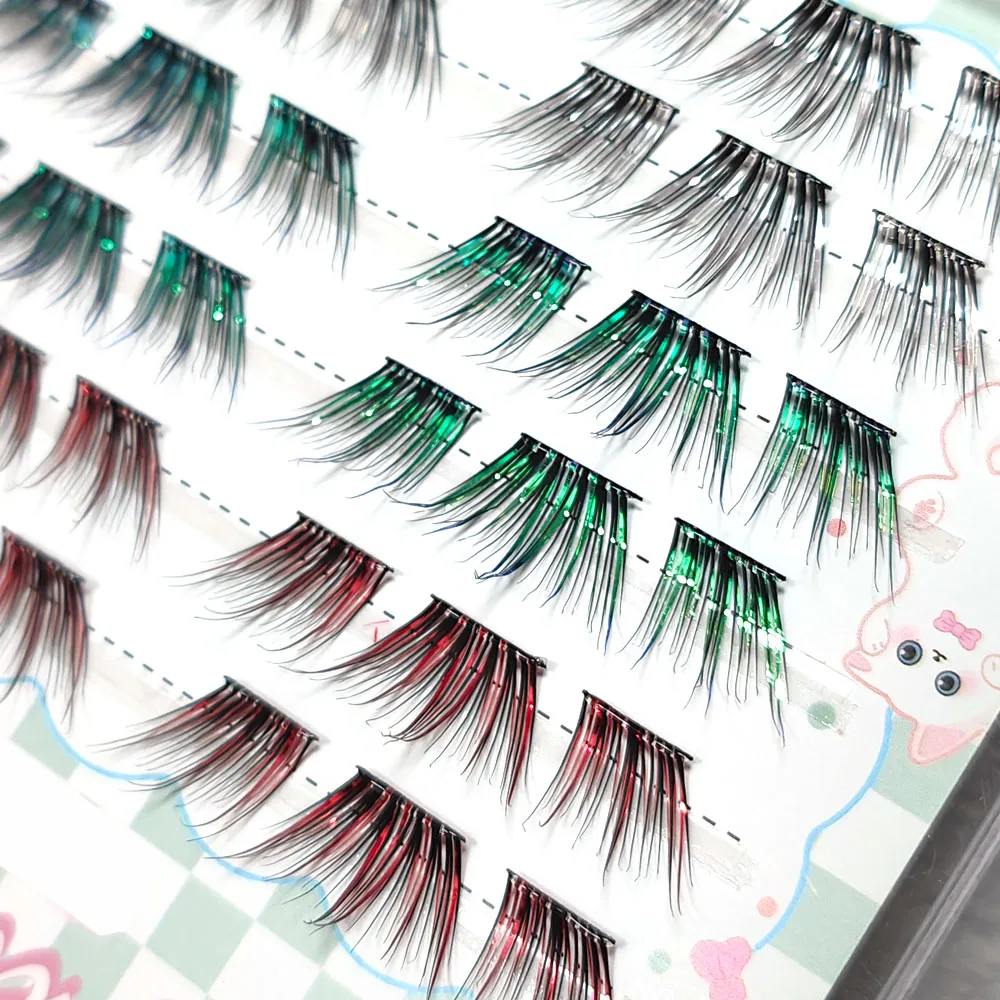 [NO NEED GLUE] Makeup Colorful Individual False Eyelashes Laser Shinny Dramatic Looking Color Segmented Eyelash Extension Party