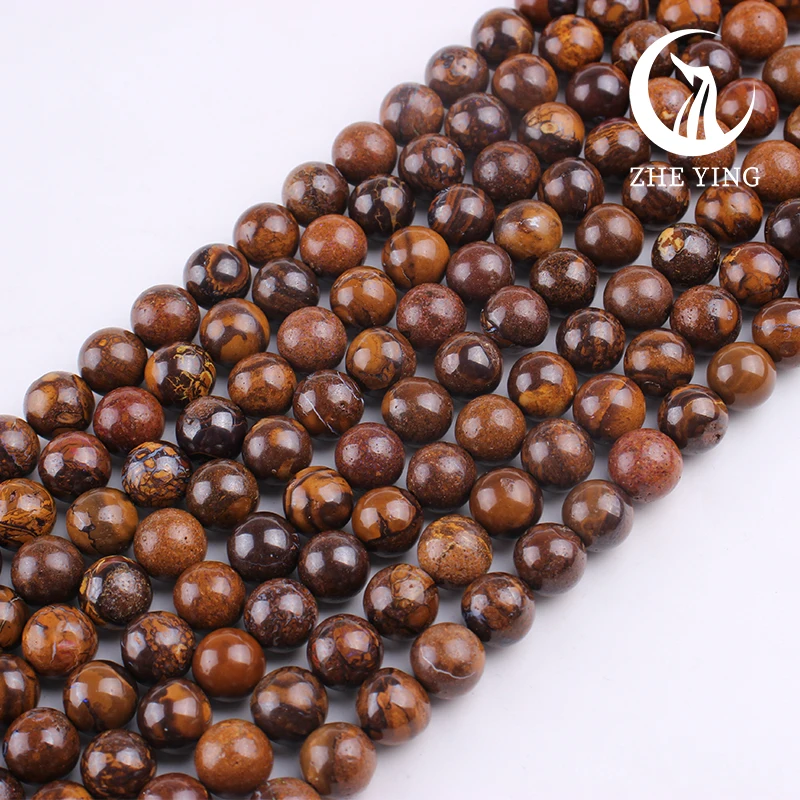 Zhe Ying New Boulder Opal Beads Round Smooth Healing Energy Stone Beads For Jewelry Making DIY Bracelet Accessories 15''