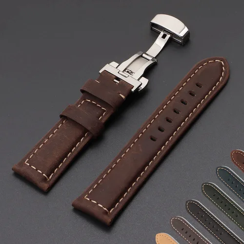 Correas de reloj de piel de becerro auténtica con hebilla de mariposa, correa de reloj de 20mm, 22mm, 24mm y 26mm, correa de reloj de pulsera de repuesto para negocios