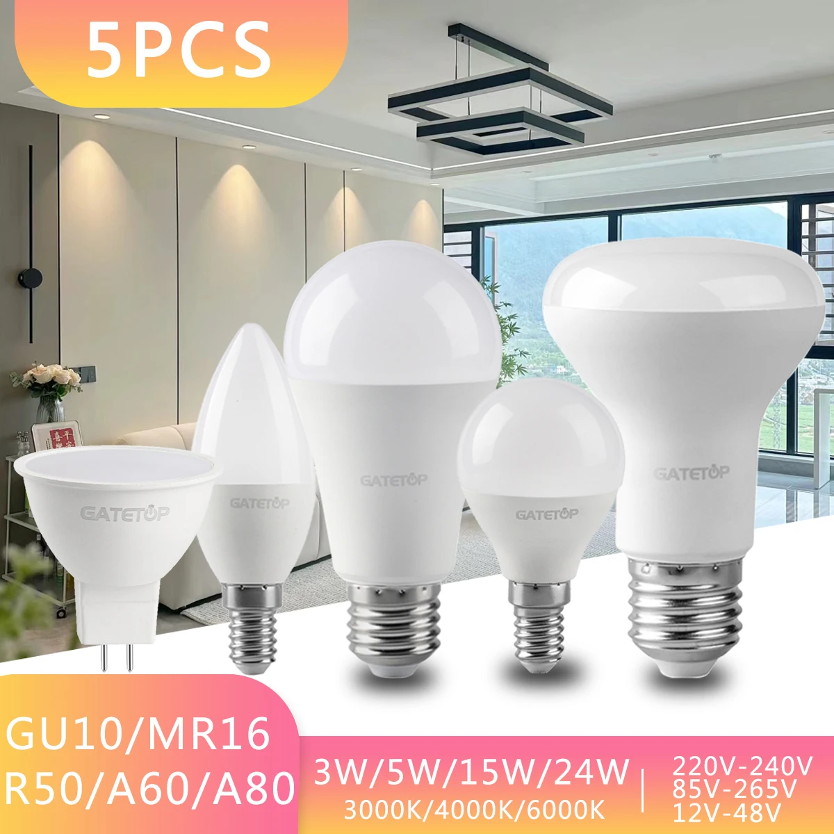 

5PCS LED Spotlight Bulb E27 E14 B22 AC220-240V 5W 9W 18W 24W Energy Saving GU10 Lighting LED Bombilla Living Room No Flicker