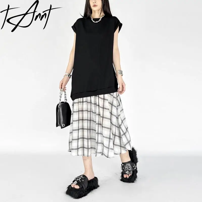 

Tannt Women Dress Patchwork Asymmetry Fashion Tshirt Dresses Irregular Color Matching Casual Summer Loose Dresses 2025 New