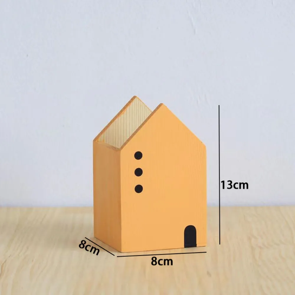 

Cartoon House Wooden Pen Holder Minimalist Handcraft Makeup Brush Storage Organizer Gift Pencil Container Home Office