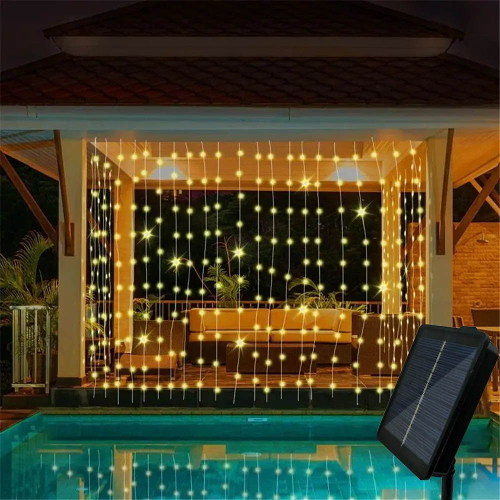 3/6M Solar Curtain String Lights Outdoor Fairy Lights Twinkle String Lights 8 Modes for Home Wedding Halloween Christmas Decor