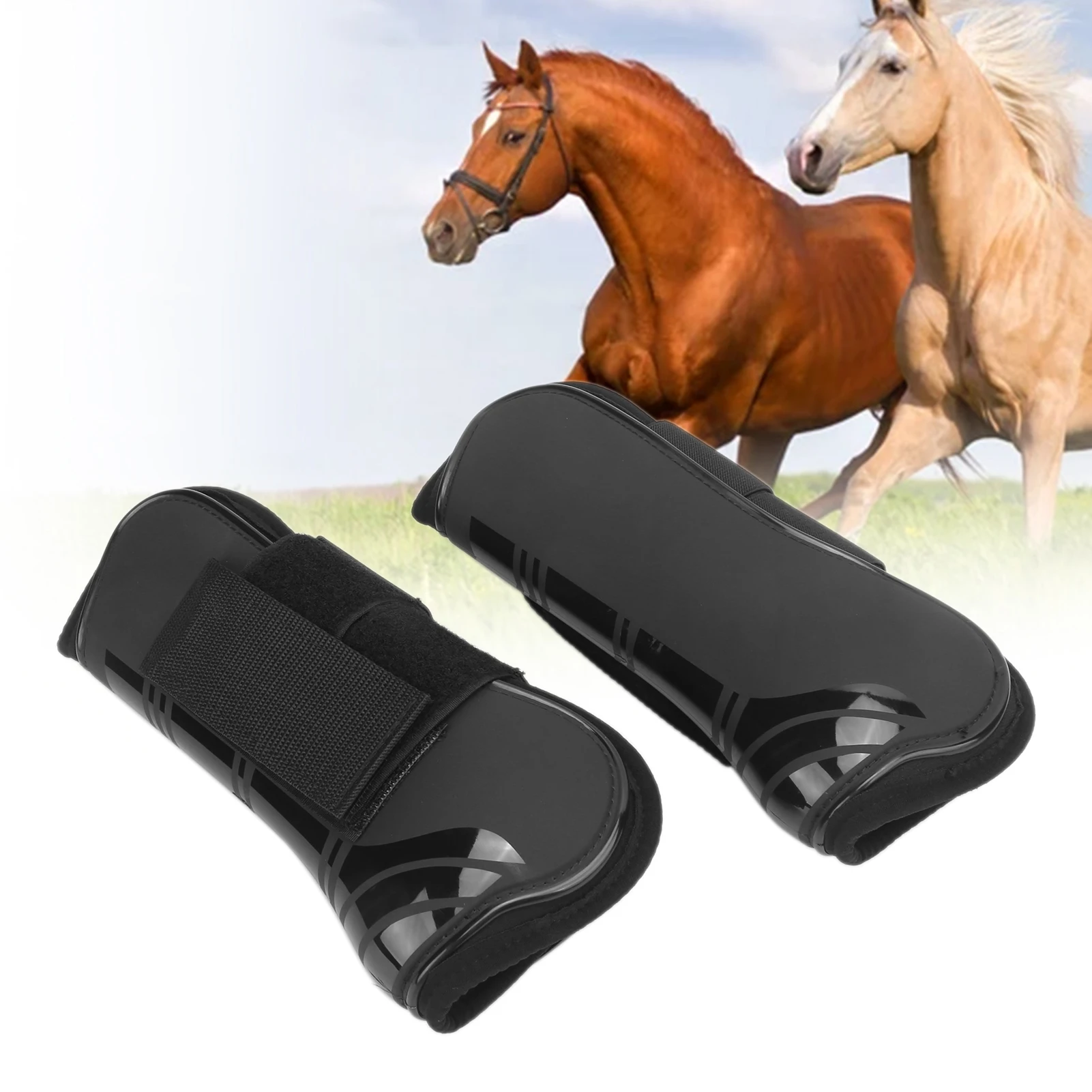 ZK40 4 botas protectoras para tendones de caballo, ligeras y ajustables para saltar a caballo, juego negro de 2 botas delanteras (L)