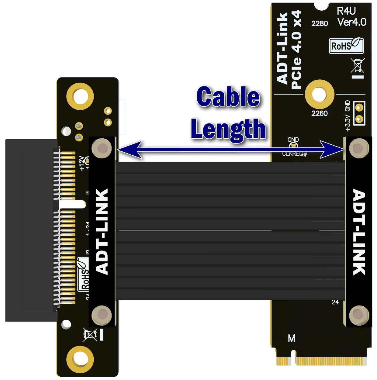 Imagem -05 - Adt-link Novo Pcie 4.0 M.2 Nvme para x4 Riser Cabo Extensão da Placa Gráfica M.2 Nvme Chave m Adaptador Pcie 4x Turn 90 Ângulo de Velocidade Total