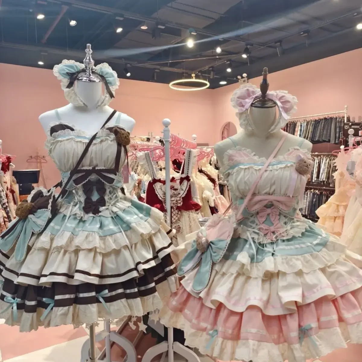 Słodka Japońska Sukienka Lolita Kawaii Damska Y2k Retro Koronkowa Kokarda Falbana Tortowa Sukienka Harajuku Elegancka Damska Wyszczuplająca Szykowna Letnia