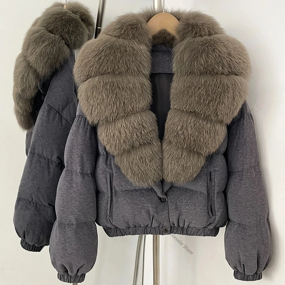 Women's Puffer Coat Zip Closure Loose Natural Fur Jacket Silhouette Warm Outerwear Cold Climate Street Style Daily Casual Outfit