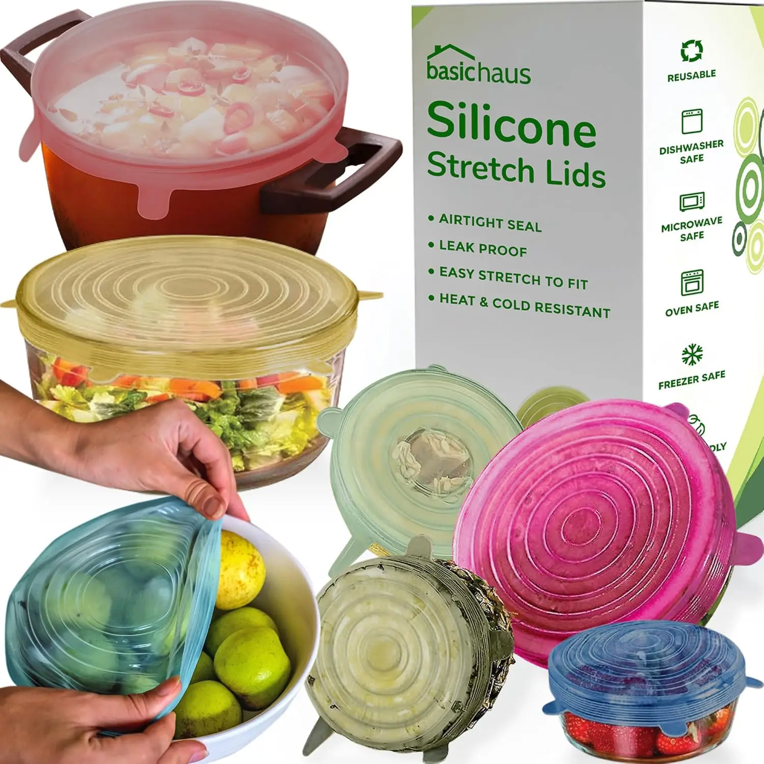 

Reusable Silicone Stretch Lids for Food Storage - Heat-Resistant Bowl Covers, Cups, Jars - 7 Pack Multicolor