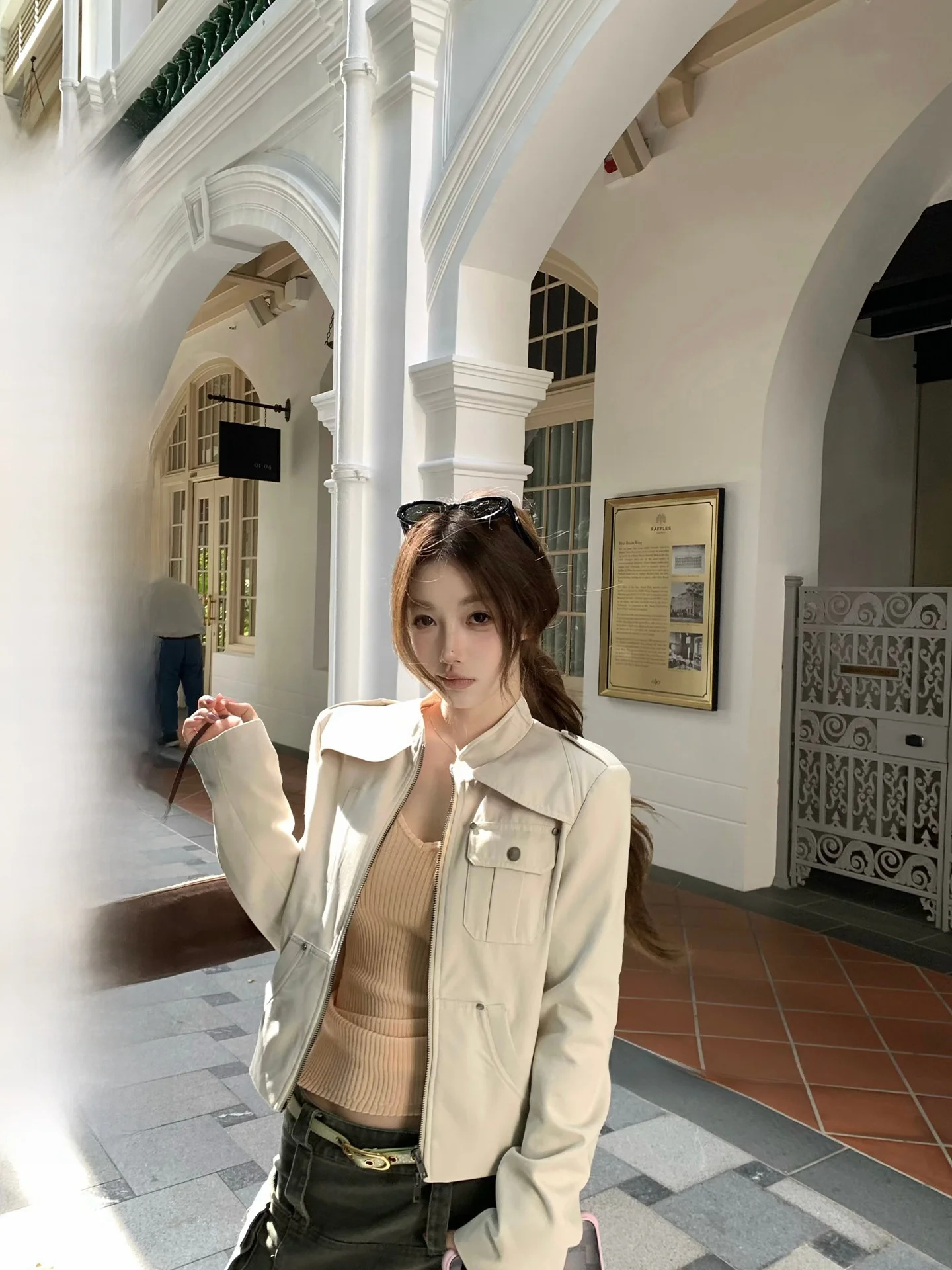 

Slimming a Bach Workwear Jaet Stand Collar Vintage Early Spring Women's ort Coat Zipper Decoration Stand Fit Cotton