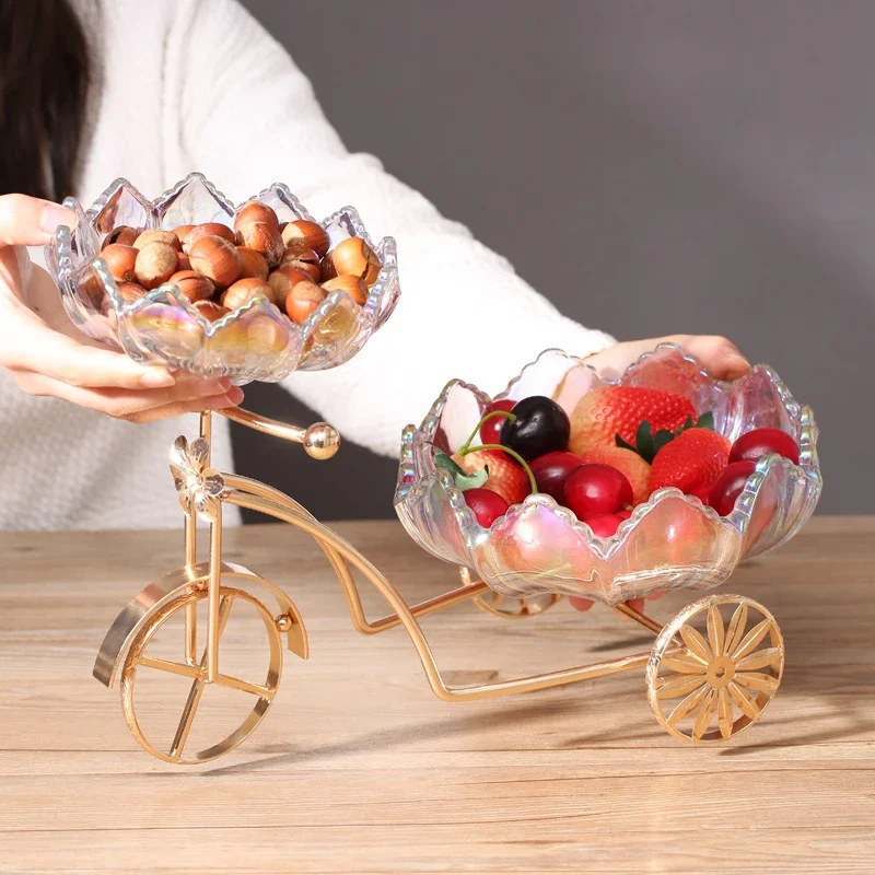 

Light luxury creative bicycle crystal glass fruit plate multi-layer household living room candy dried fruit plate