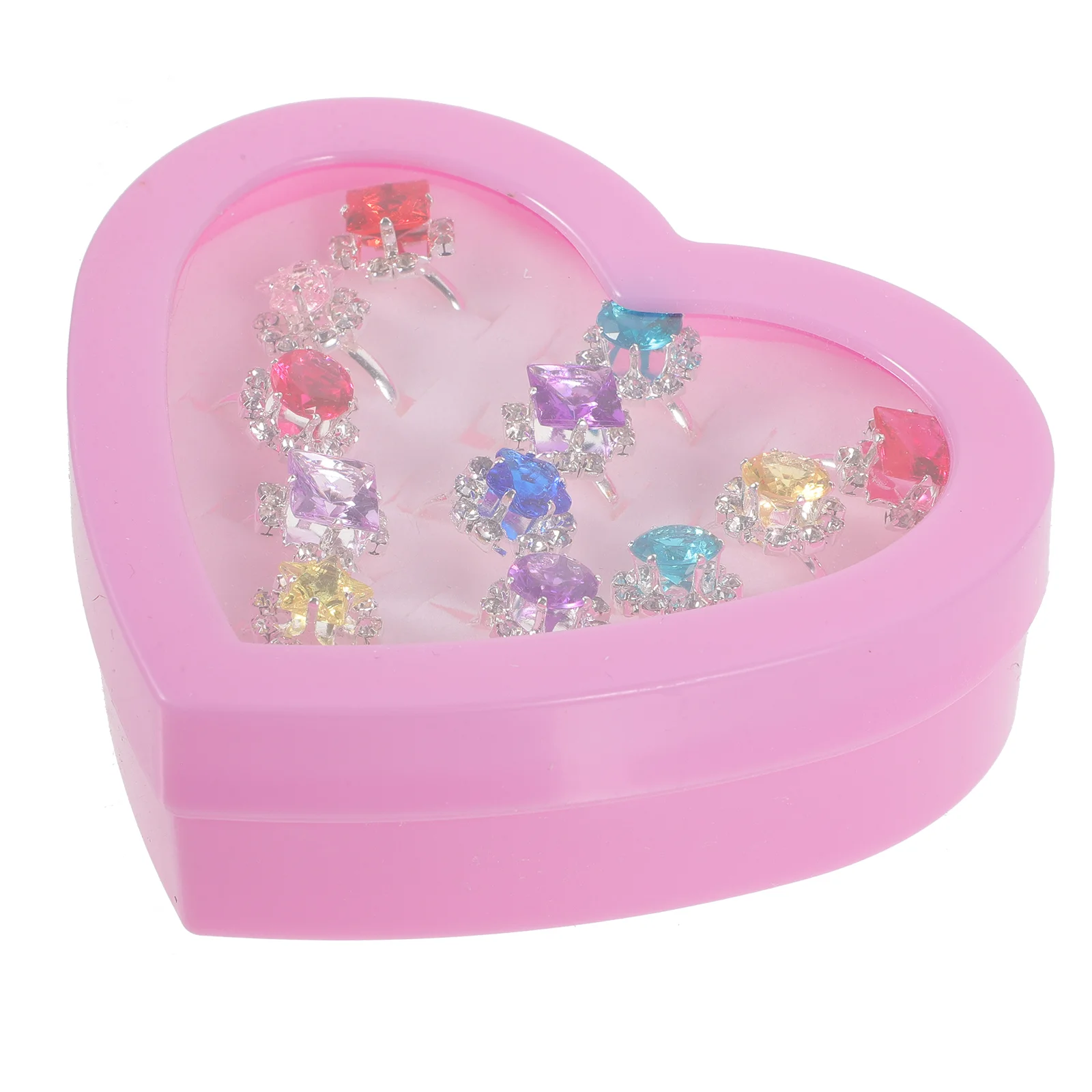 12pcs Child Ring Beautiful Colorful Diamante Ring Set Gift With Heart-Shaped Box for Girl Kid Child Child Diamante Ring