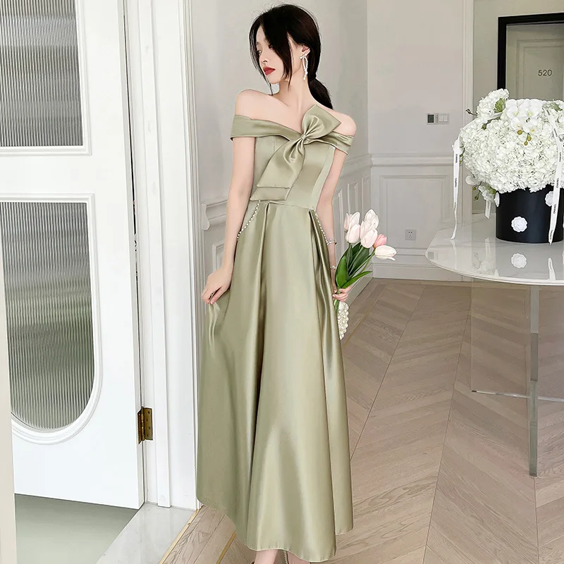 Green Bridesmaid Dresses 2022 New Luxury Satin Elegant Square Neck Short Sleeves Backless A-Line for Wedding Party Girls