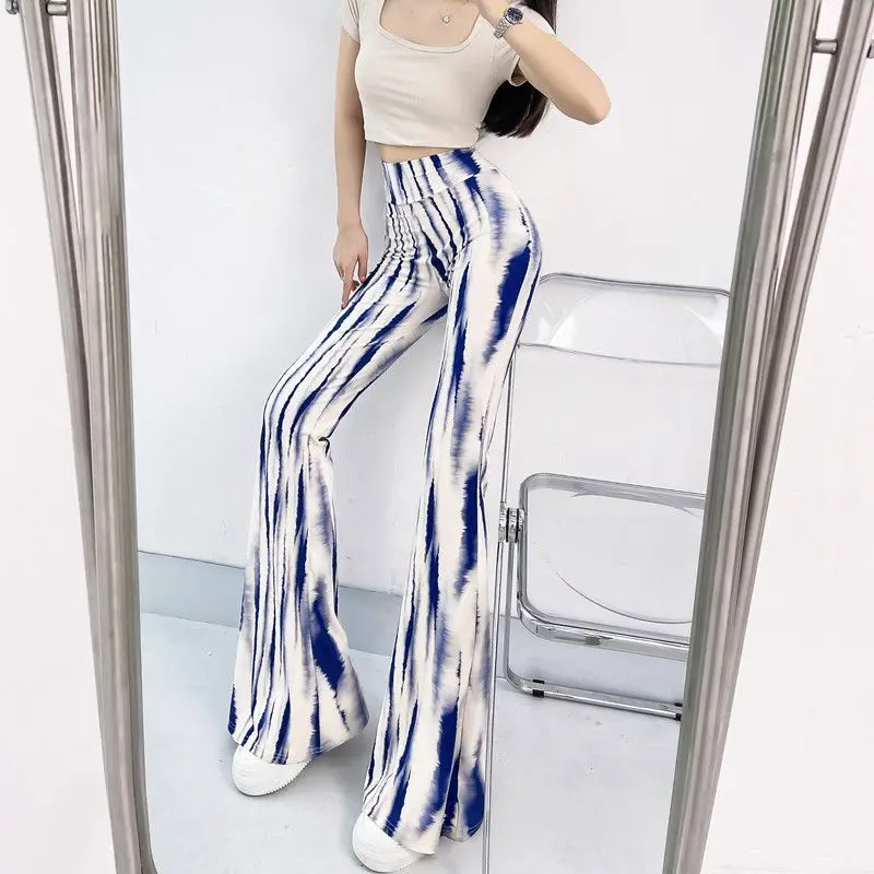 Chic Sexy Wide Leg Flare Pants for Ladies High Waist Stretch Casual Printed Pants in Tall Sizes Perfect for Spring Autumn